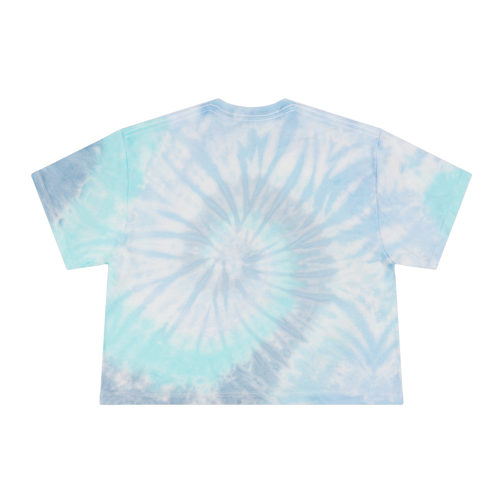 Tie-Dye Crop Tee — "art lover boutique" Graphic, Pastel Blue Spiral Summer Top