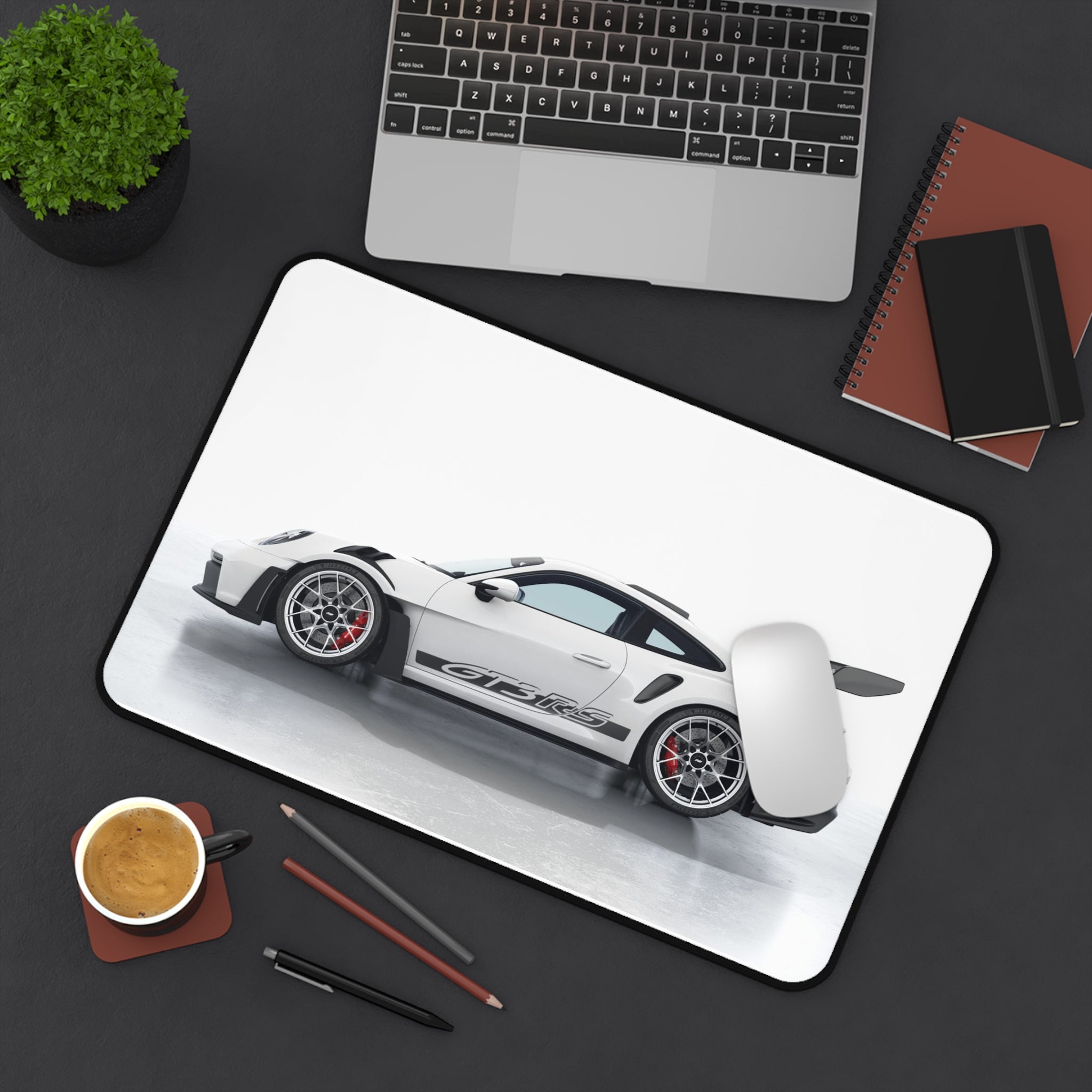 Racing White GT3 RS Desk Mat — Sports Car Gaming Mouse Pad