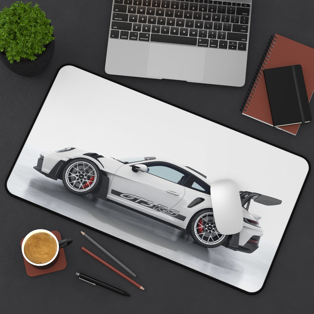 Racing White GT3 RS Desk Mat — Sports Car Gaming Mouse Pad