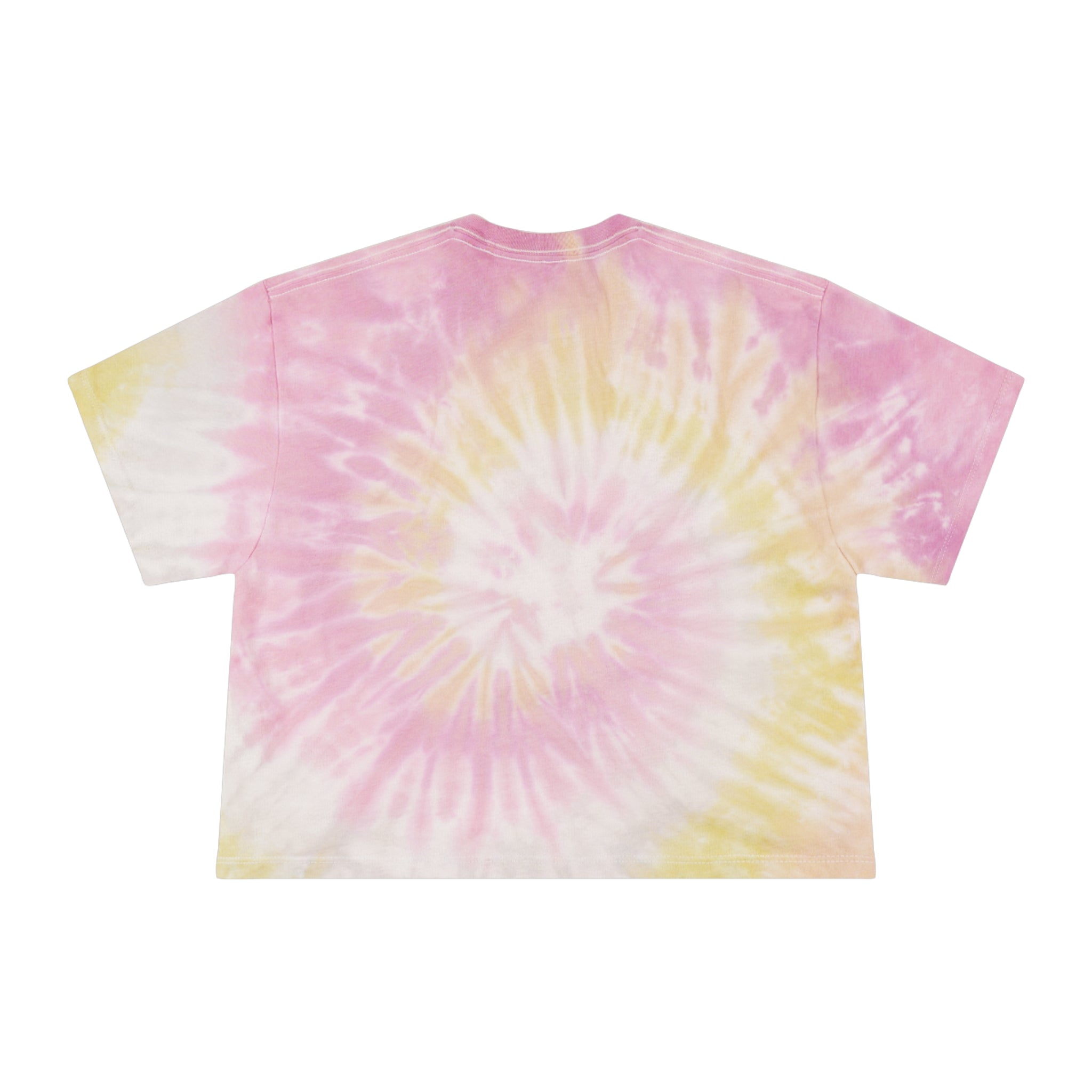 Tie-Dye Crop Tee — "art lover boutique" Graphic, Pastel Blue Spiral Summer Top