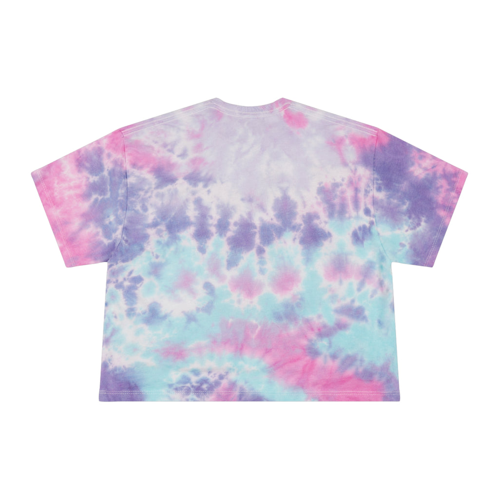 Tie-Dye Crop Tee — "art lover boutique" Graphic, Pastel Blue Spiral Summer Top