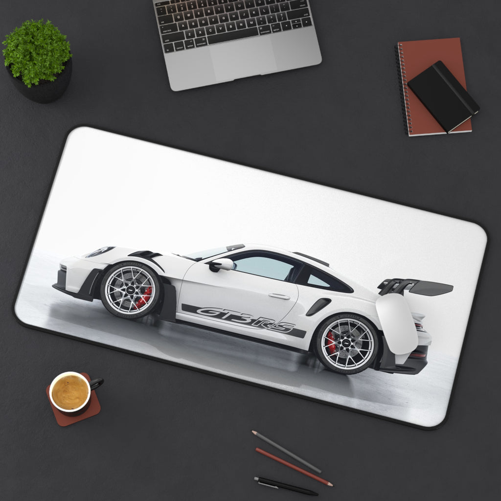 Racing White GT3 RS Desk Mat — Sports Car Gaming Mouse Pad