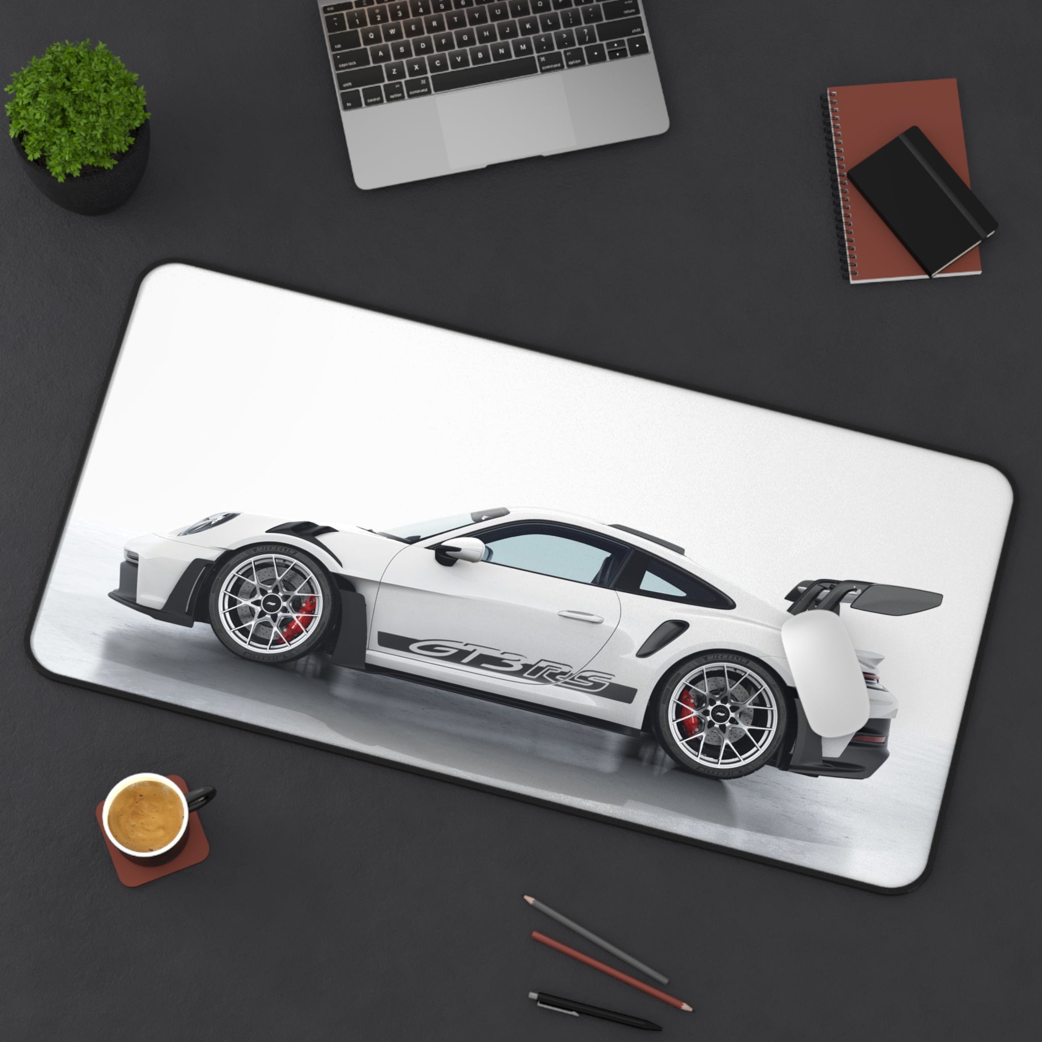 Racing White GT3 RS Desk Mat — Sports Car Gaming Mouse Pad